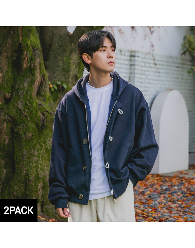앨빈클로 [2PACK] 앨빈클로 집업 후드 가디건 레이어드 티셔츠 2종 패키지 착용컷