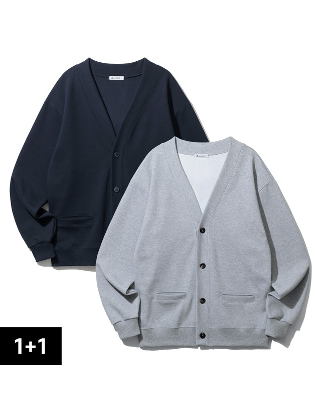 앨빈클로 [2PACK] 앨빈클로 무지 더블코튼 맨투맨 가디건 2종 패키지 착용컷