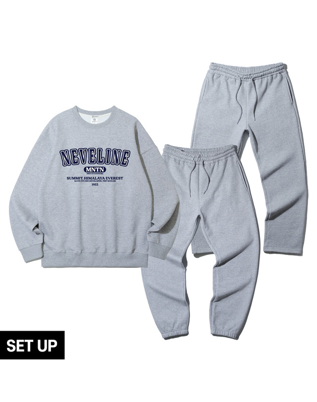 앨빈클로 [SET] 앨빈클로 NEVELINE 오버핏 맨투맨 무지 조거/세미와이드 팬츠 2종 패키지 착용컷