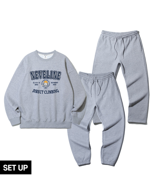 앨빈클로 [SET] 앨빈클로 NEVELINE 마운티널스 오버핏 맨투맨 무지 조거/세미와이드 팬츠 2종 패키지 착용컷