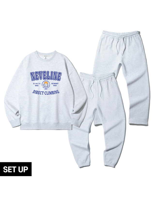 앨빈클로 [SET] 앨빈클로 NEVELINE 마운티널스 오버핏 맨투맨 무지 조거/세미와이드 팬츠 2종 패키지 착용컷