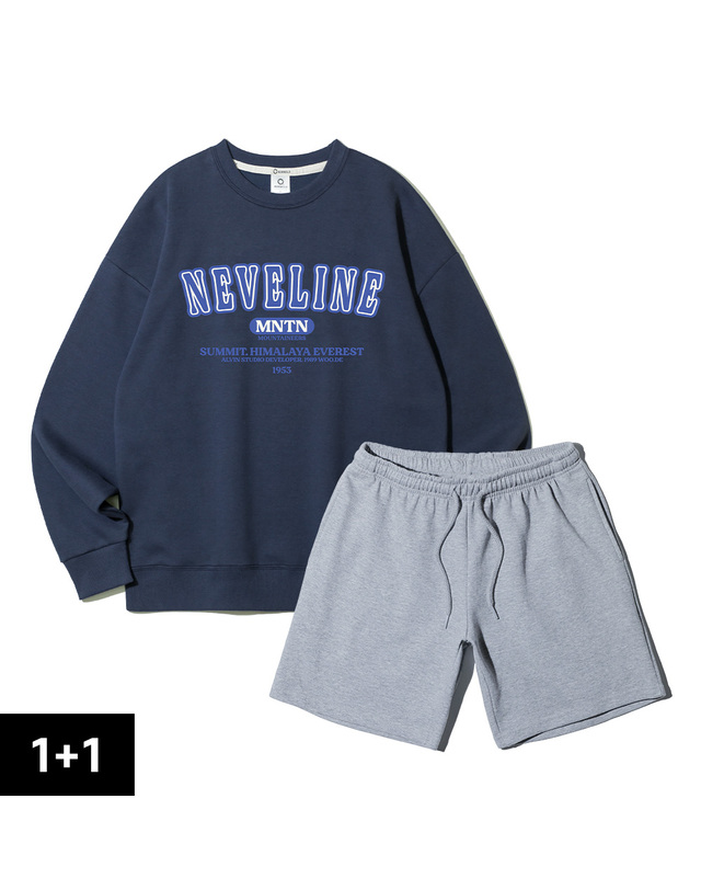 앨빈클로 [2PACK] 앨빈클로 NEVELINE 더블코튼 맨투맨 코튼 밴딩 반바지 2종 패키지 착용컷
