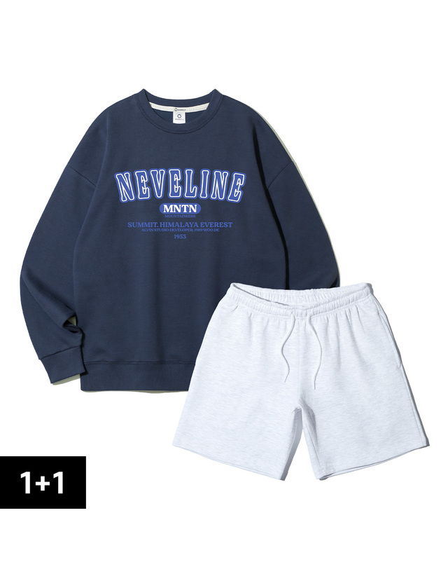 앨빈클로 [2PACK] 앨빈클로 NEVELINE 더블코튼 맨투맨 코튼 밴딩 반바지 2종 패키지 착용컷
