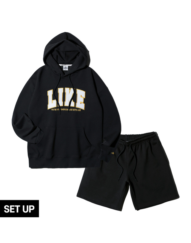 앨빈클로 [SET]앨빈클로 LIKE 오버핏 후드티 코튼 밴딩 스웨트 반바지 셋업 패키지 착용컷