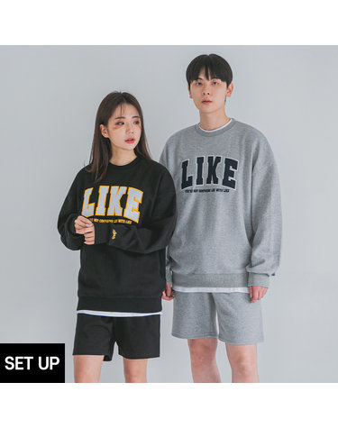[SET] 앨빈클로 LIKE 오버핏 맨투맨 밴딩 무지 반바지 셋업