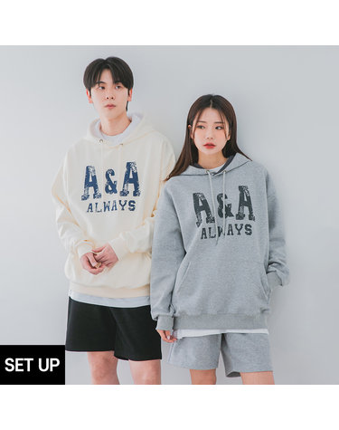 [SET] 앨빈클로 A&A 와플 배색 후드티 코튼 밴딩 스웨트 반바지 2종 패키지