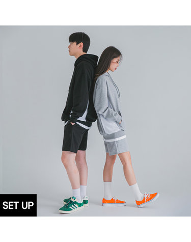 [SET] 앨빈클로 스티치 사이드 배색 후드티 밴딩 무지 반바지 셋업