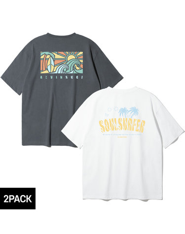 [2PACK] 앨빈클로 야자수 SURFER 스테인드글라스 오버핏 반팔티 2종 패키지
