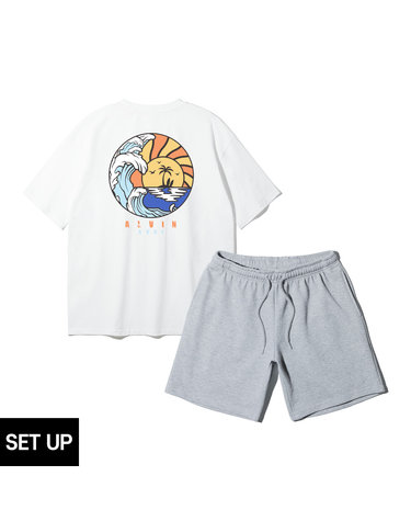 [SET] SURF MEMORY 오버핏 반팔티 코튼 밴딩 스웨트 반바지 셋업