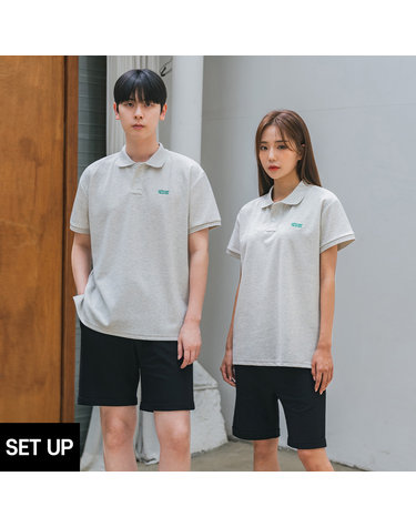 [SET] 앨빈클로 AMUSE 피케 폴로 카라 반팔티 롤업 밴딩 반바지 셋업