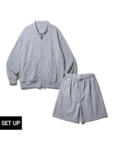 [DE LUXE] [SET] 앨빈클로 무지 테리 긴팔 집업 절개 밴딩 반바지 셋업