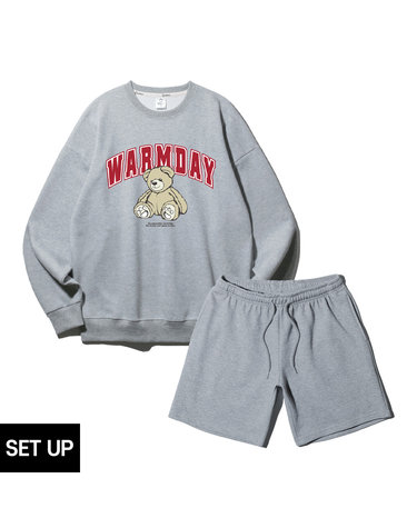 [SET] 앨빈클로 WARMDAY 오버핏 맨투맨 밴딩 스웻 반바지 셋업