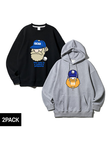 [2PACK] 앨빈클로 마틴 골프 그립 오버핏 후드티+맨투맨 2종 패키지