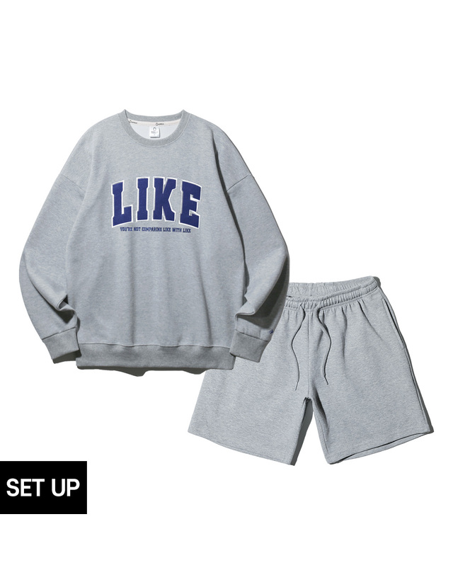 앨빈클로 [SET] 앨빈클로 LIKE 오버핏 맨투맨 밴딩 무지 반바지 셋업 착용컷