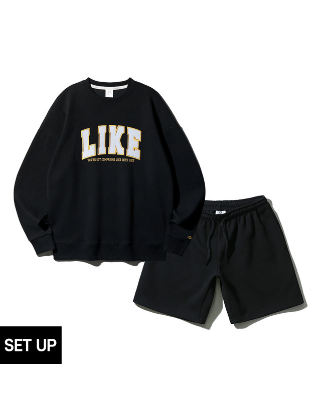 앨빈클로 [SET] 앨빈클로 LIKE 오버핏 맨투맨 밴딩 무지 반바지 셋업 착용컷