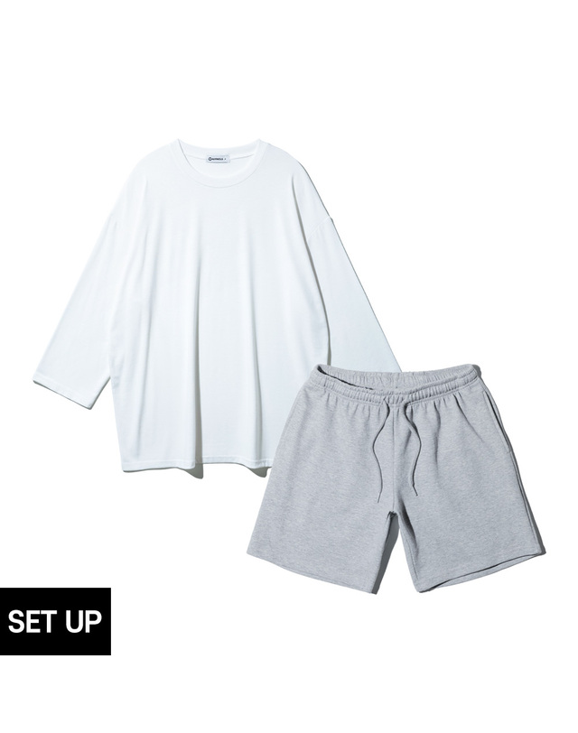 앨빈클로 [SET] 앨빈클로 컴포트 무지 9부 티셔츠 코튼 밴딩 스웨트 반바지 셋업 착용컷