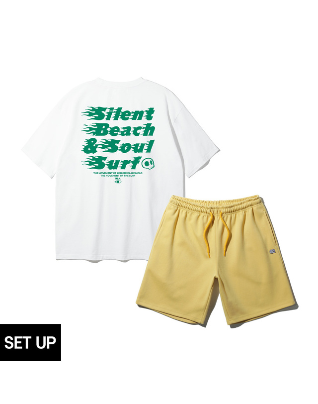 앨빈클로 [SET] 앨빈클로 사일런트 비치 오버핏 반팔티 컬러 무지 밴딩 반바지 셋업 착용컷