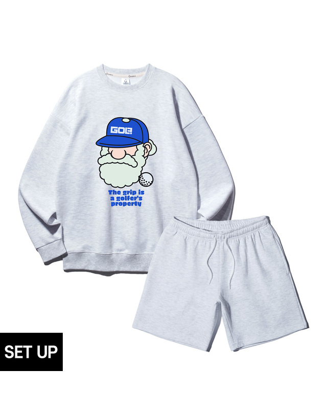 앨빈클로 [SET] 앨빈클로 마틴 골프 그립 오버핏 맨투맨 코튼 밴딩 스웨트 반바지 셋업 착용컷