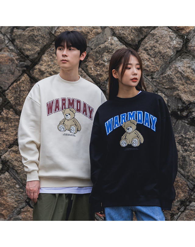 앨빈클로 앨빈클로 WARMDAY 곰돌이 오버핏 맨투맨 MAR697 (4 COLOR) 착용컷