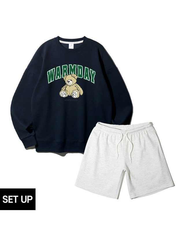 앨빈클로 [SET] 앨빈클로 WARMDAY 오버핏 맨투맨 밴딩 스웻 반바지 셋업 착용컷