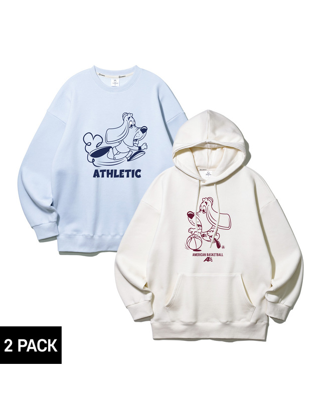 앨빈클로 [2PACK] 앨빈클로 러닝 하운드 바스켓 하운드 오버핏 후드티+맨투맨 2종 패키지 착용컷