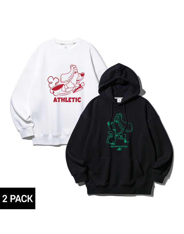 앨빈클로 [2PACK] 앨빈클로 러닝 하운드 바스켓 하운드 오버핏 후드티+맨투맨 2종 패키지 착용컷
