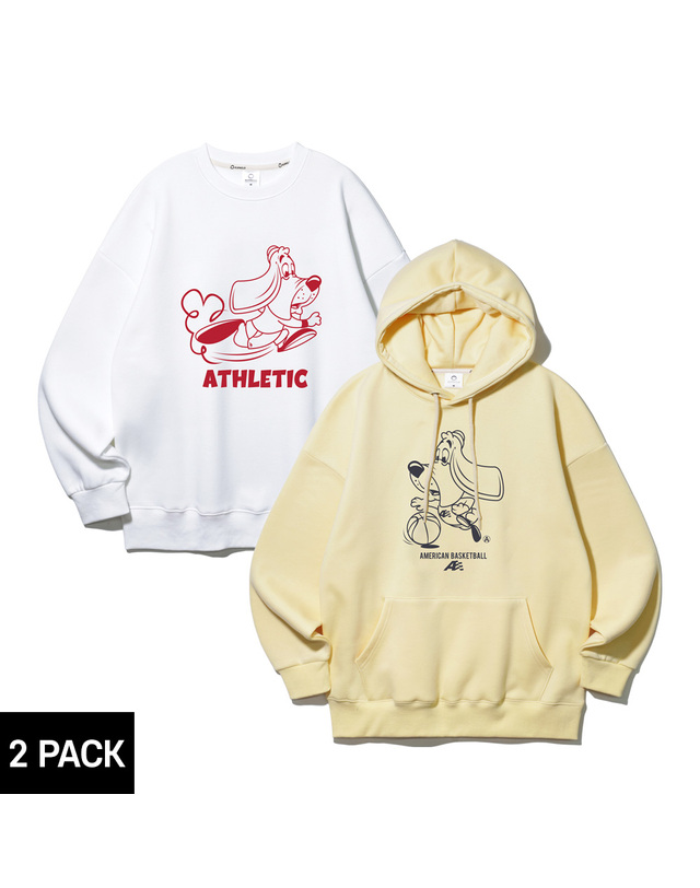 앨빈클로 [2PACK] 앨빈클로 러닝 하운드 바스켓 하운드 오버핏 후드티+맨투맨 2종 패키지 착용컷