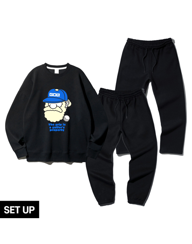 앨빈클로 [SET] 앨빈클로 마틴 골프 그립 오버핏 맨투맨 조거/세미와이드 팬츠 셋업 착용컷