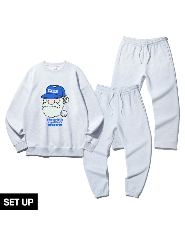 앨빈클로 [SET] 앨빈클로 마틴 골프 그립 오버핏 맨투맨 조거/세미와이드 팬츠 셋업 착용컷