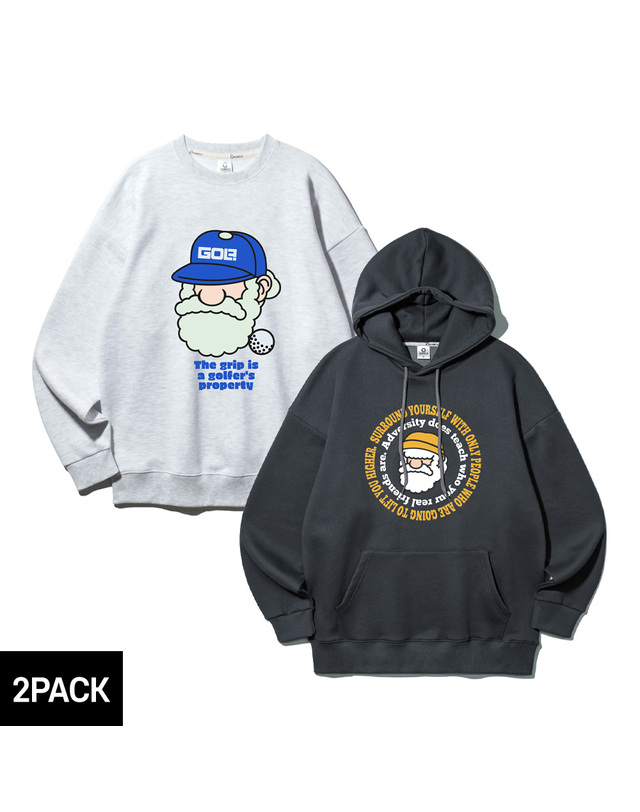 앨빈클로 [2PACK] 앨빈클로 마틴 골프 그립 스노우 파파 후드티+맨투맨 2종 패키지 착용컷