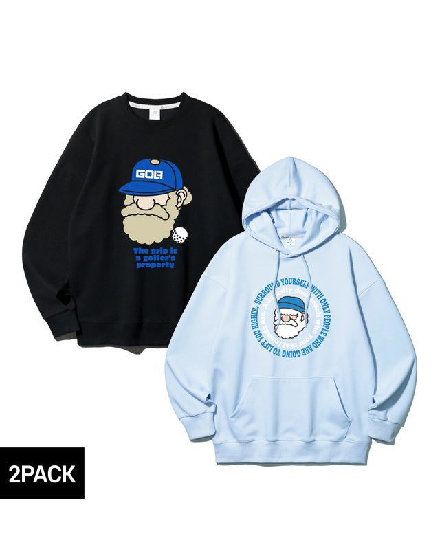 앨빈클로 [2PACK] 앨빈클로 마틴 골프 그립 스노우 파파 후드티+맨투맨 2종 패키지 착용컷