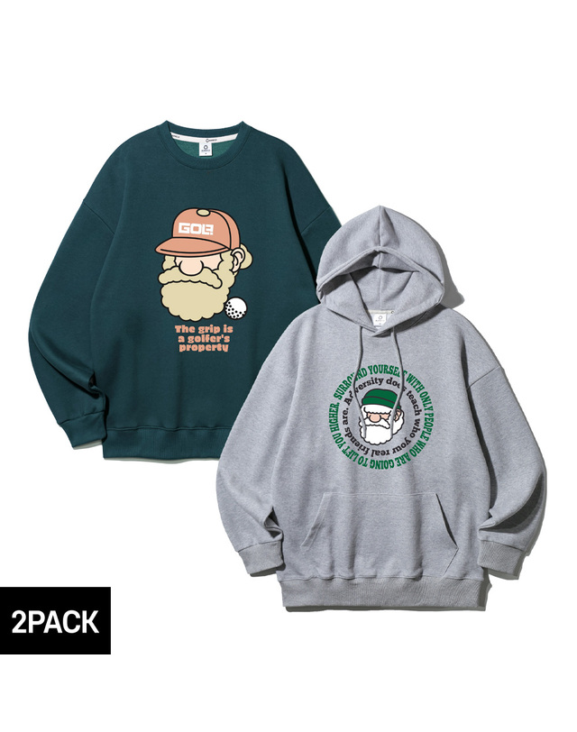 앨빈클로 [2PACK] 앨빈클로 마틴 골프 그립 스노우 파파 후드티+맨투맨 2종 패키지 착용컷