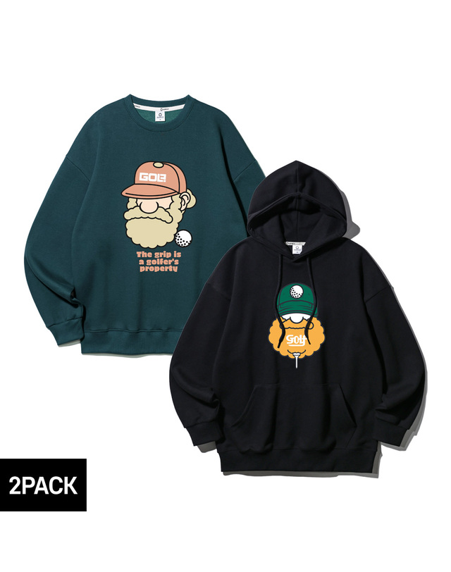 앨빈클로 [2PACK] 앨빈클로 마틴 골프 그립 오버핏 후드티+맨투맨 2종 패키지 착용컷