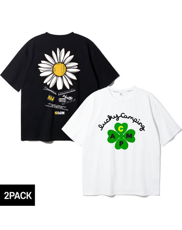 [2PACK] 앨빈클로 LUCKY CAMPING 카모마일 오버핏 반팔티 2종 패키지