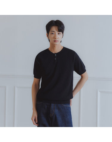 [DE LUXE] 앨빈클로 워셔블 헨리넥 라운드 하프 니트 DLX1219 (3 COLOR)