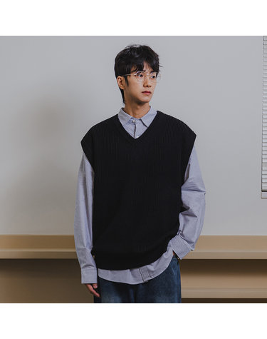 [DE LUXE] 앨빈클로 오버사이즈 브이넥 하찌 니트 조끼 DLX1508 (5 COLOR)