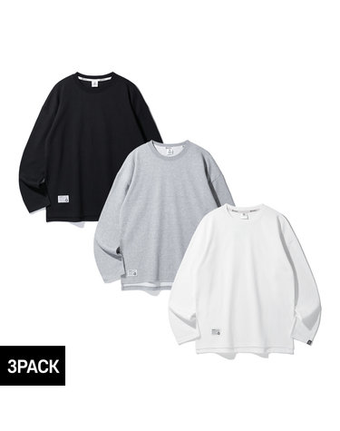 [3PACK] 앨빈클로 세미오버핏 무지 더블코튼 긴팔티셔츠 3종 패키지