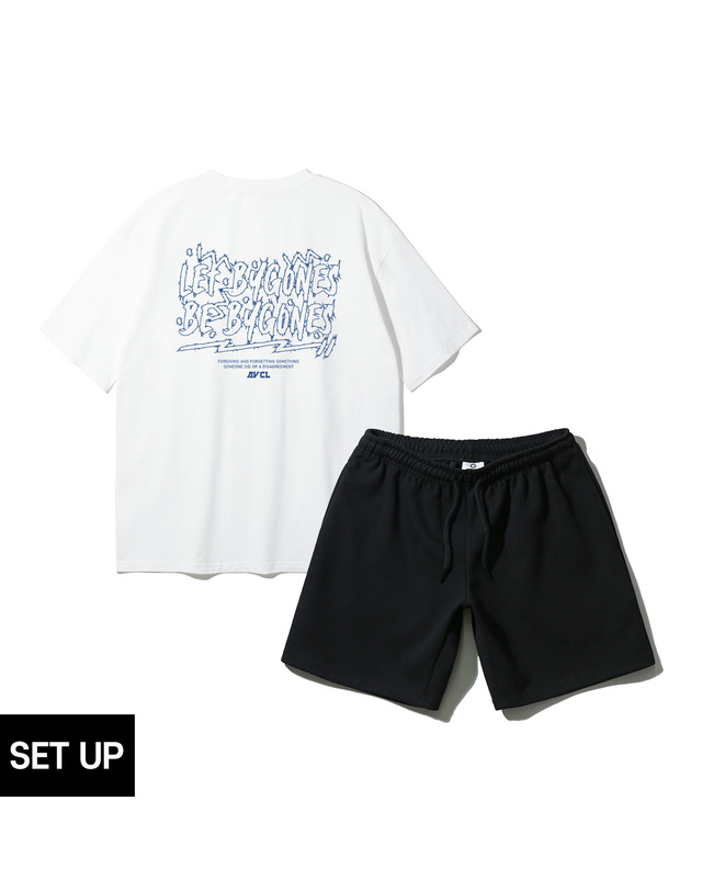 앨빈클로 [SET] 앨빈클로 LETBYGONES 오버핏 반팔티 코튼 밴딩 스웨트 반바지 셋업 착용컷
