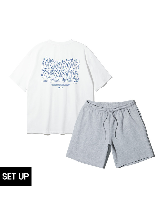 앨빈클로 [SET] 앨빈클로 LETBYGONES 오버핏 반팔티 코튼 밴딩 스웨트 반바지 셋업 착용컷