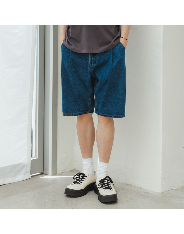 앨빈클로 [DE LUXE] 앨빈클로 버뮤다 데님 하프 팬츠 DLX13261 (2 COLOR) 착용컷