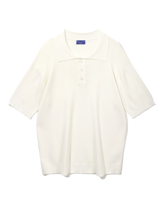 앨빈클로 [DE LUXE] 앨빈클로 쿨 쓰리 버튼 칼라 하프 니트 DLX1214 (4 COLOR) 착용컷