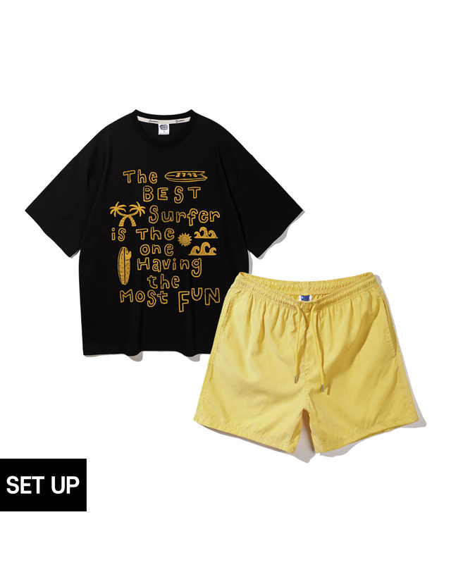 앨빈클로 [SET] 앨빈클로 BEST SUFFER 오버핏 반팔티 플렉서블 밴딩 반바지 셋업 착용컷
