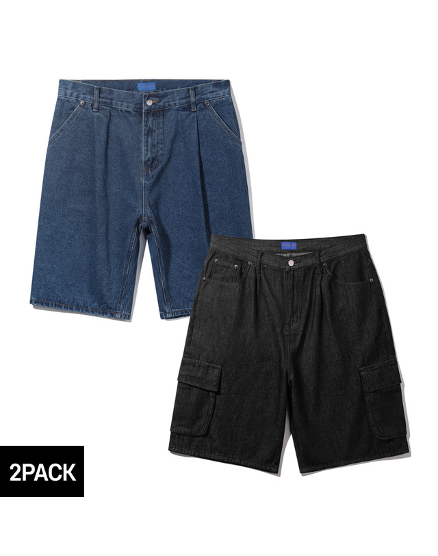 앨빈클로 [2PACK] 앨빈클로 버뮤다 데님 하프 팬츠+카고 하프 팬츠 2종 패키지 착용컷