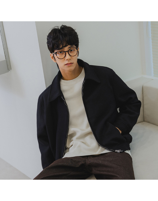 앨빈클로 [DE LUXE] 앨빈클로 울 혼방 패디드 블루종 투웨이 집업 자켓 DLX1281 착용컷