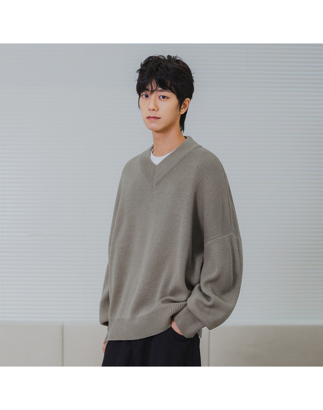 앨빈클로 [DE LUXE] 앨빈클로 더블넥 브이넥 니트 DLX1511 (4 COLOR) 착용컷