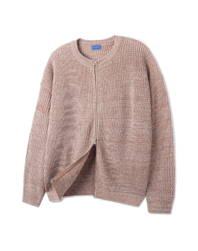 앨빈클로 [DE LUXE] 앨빈클로 믹스 라운드 니트 집업 DLX1503 (2 COLOR) 착용컷