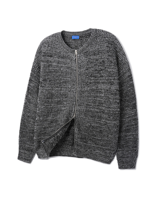 앨빈클로 [DE LUXE] 앨빈클로 믹스 라운드 니트 집업 DLX1503 (2 COLOR) 착용컷