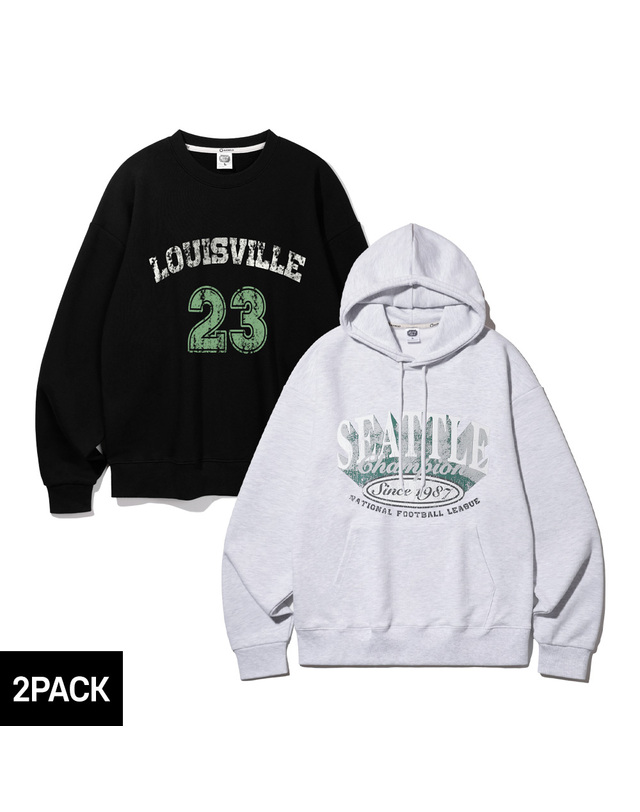 앨빈클로 [2PACK] 앨빈클로 시애틀 루이빌 오버핏 맨투맨 후드티 2종 패키지 착용컷