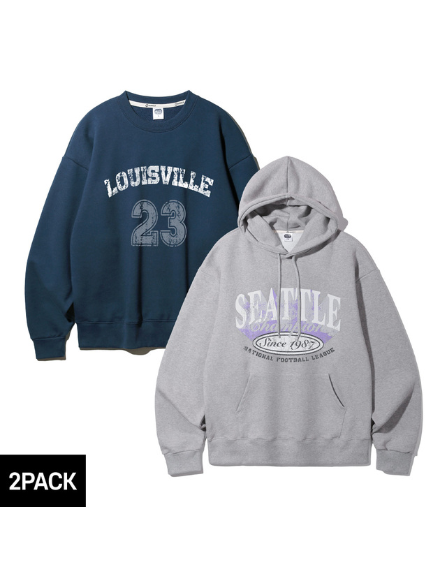 앨빈클로 [2PACK] 앨빈클로 시애틀 루이빌 오버핏 맨투맨 후드티 2종 패키지 착용컷