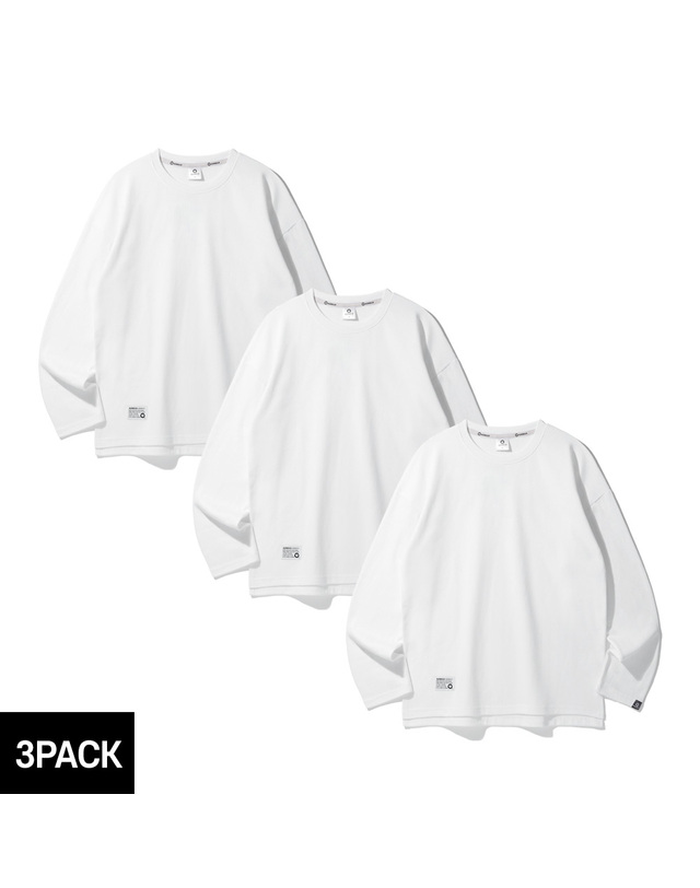 앨빈클로 [3PACK] 앨빈클로 세미오버핏 무지 더블코튼 긴팔티셔츠 3종 패키지 착용컷